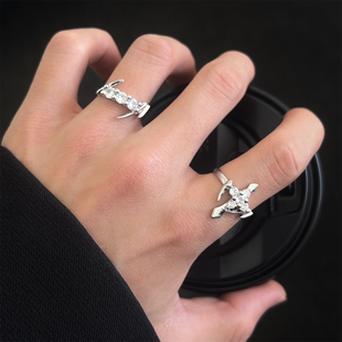 神圣契约镶钻戒指女生高级感十字小众设计感潮牌情侣指环食指戒男