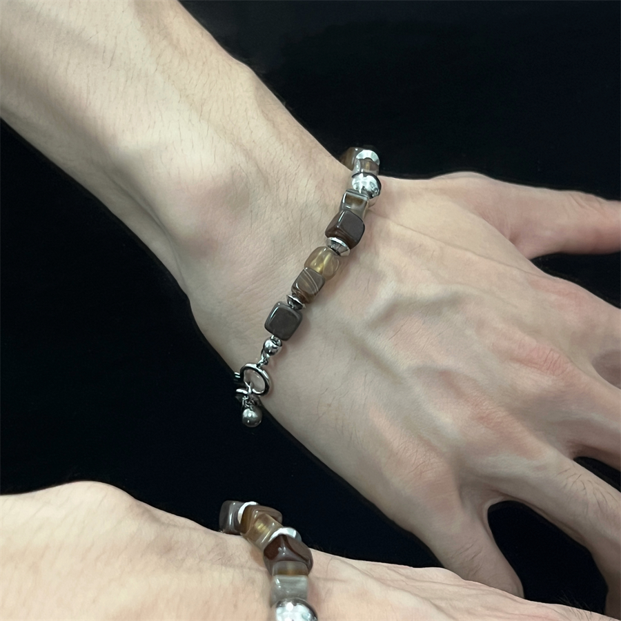 茶咖色复古轻奢小众钛钢手链男女