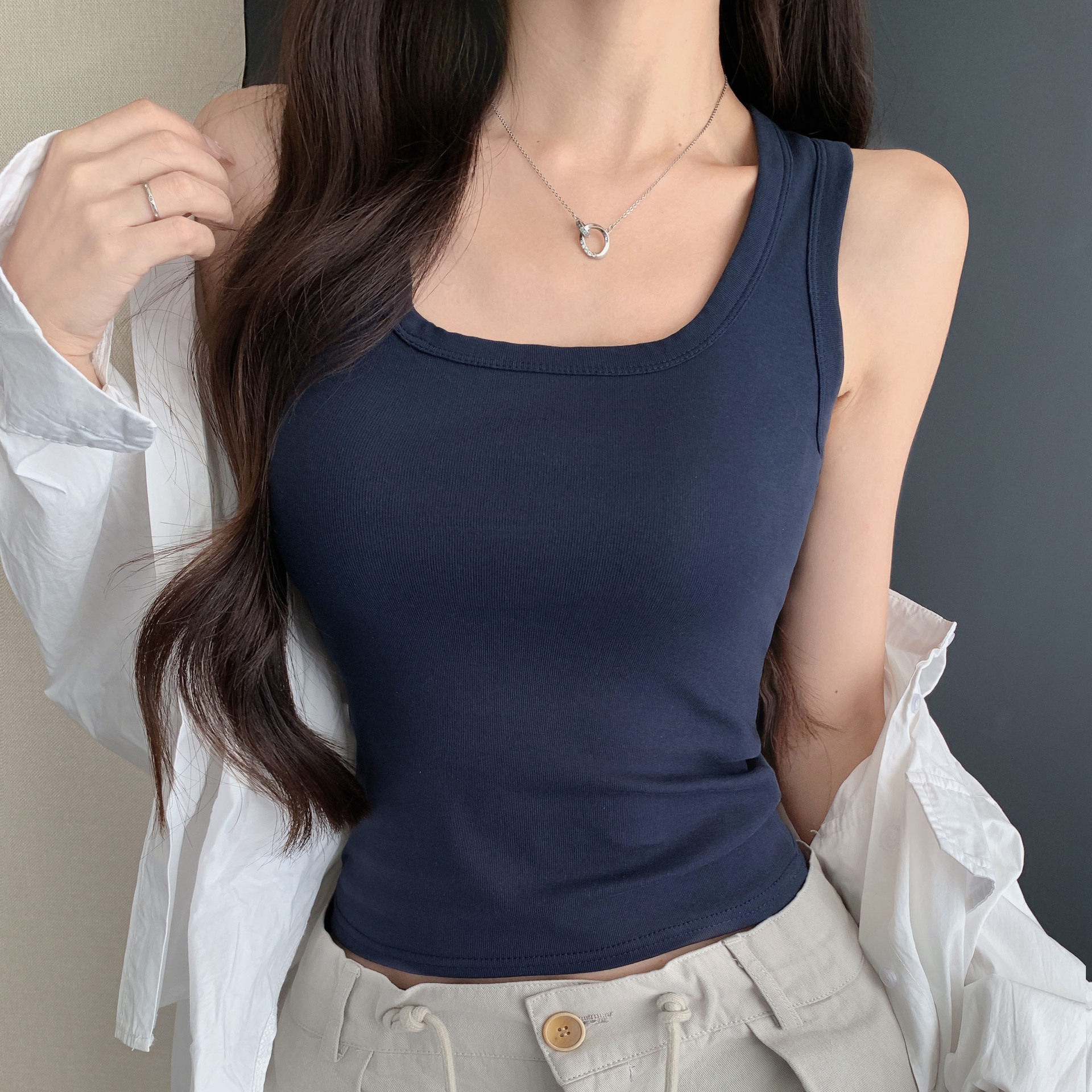 黑色小吊带Y型美背运动背心U领打底吊带女款修身显瘦百搭内搭外穿