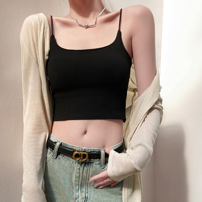 美背带胸垫一体固定杯小吊带女打底背心春夏季内搭短款设计感上衣