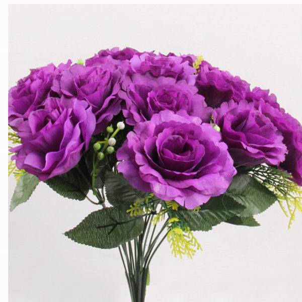 红白粉蓝绿紫色仿真开心玫瑰绢花/婚庆路引花/塑料假花束婚庆绢花图片