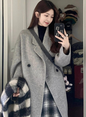 毛呢外套女2025新款秋冬韩系小个子高级感中长款呢子大衣潮A8091