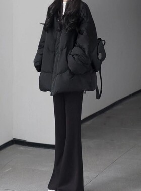 黑色宽松棉服女秋冬新款时尚保暖棉衣洋气高级感韩系短款外套潮