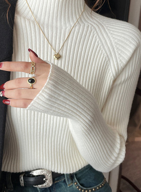 白色打底衫女秋冬2024新款高级感洋气半高领毛衣内搭针织长袖上衣