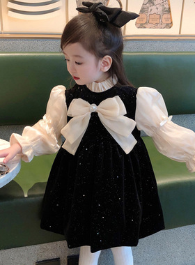 女童春秋连衣裙法式风童装2025新款黑色女宝宝儿童春装公主裙