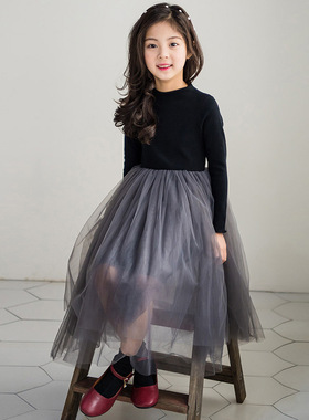 HT118女童秋冬装2020女孩连衣裙加绒加厚 韩版童装女公主裙网纱裙