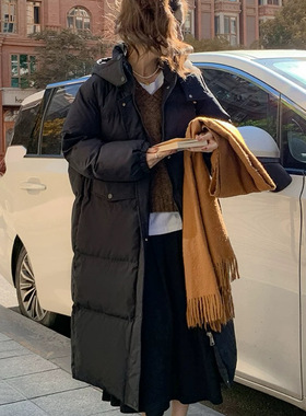 黑色长款棉服女冬2025新款韩版过膝保暖棉衣学院风加厚面包服外套