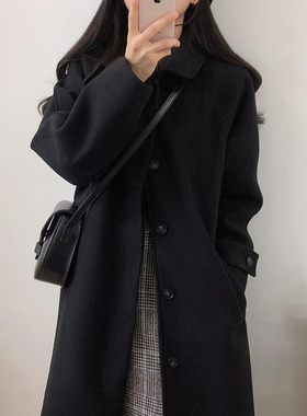 毛呢外套女2025春秋中长款小个子复古赫本风黑色通勤加厚呢子大衣