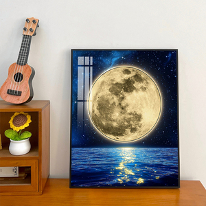 现代简约月亮星空客厅装饰画氛围感卧室大海夜景立体蓝牙音响挂画
