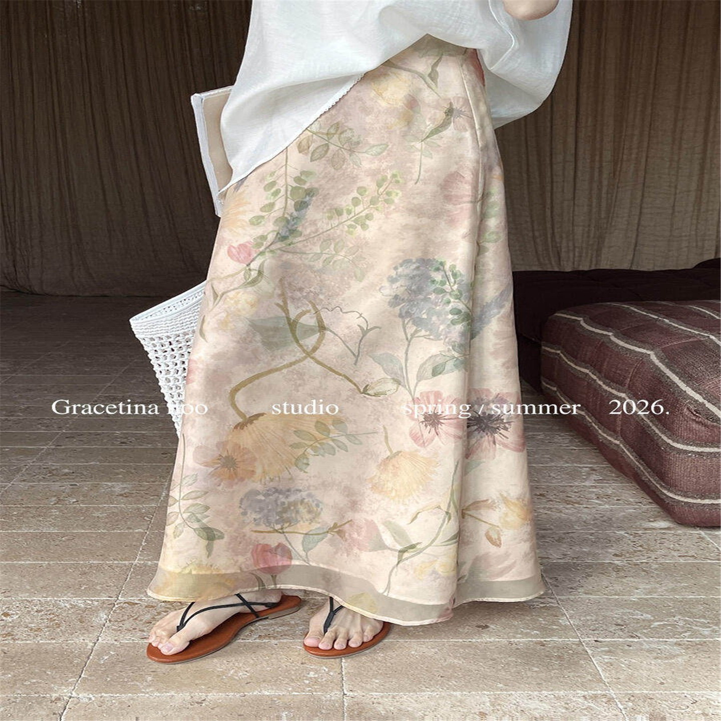 GRACETINA HOO-朦胧罩纱双层设计A摆通勤百搭时髦感半身裙BQA6107