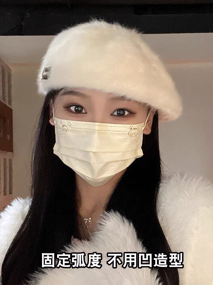 百搭定型毛茸茸白色兔毛贝雷帽女反戴前进帽冬季大头围毛绒画家帽