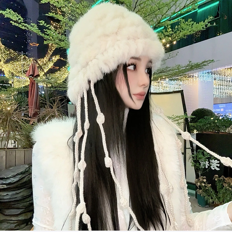 2024新款兔毛帽子女显脸小毛线帽