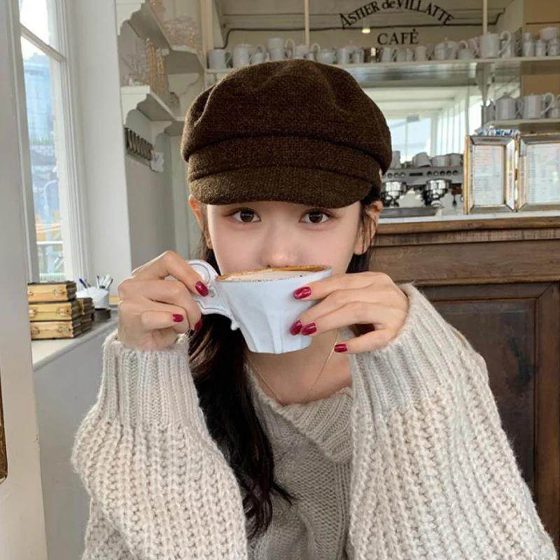 复古女秋冬季新款平顶贝雷帽秋冬