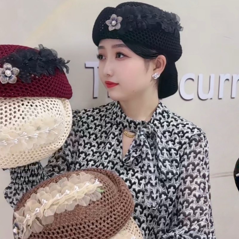 夏季镂空串花空姐帽女帽时尚韩版女士个性甜美优雅贝雷帽网红帽子