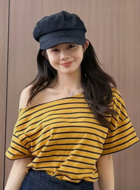 宅女同款显脸小蓝色牛仔帽子女春秋英伦复古百搭小众显脸小报童帽