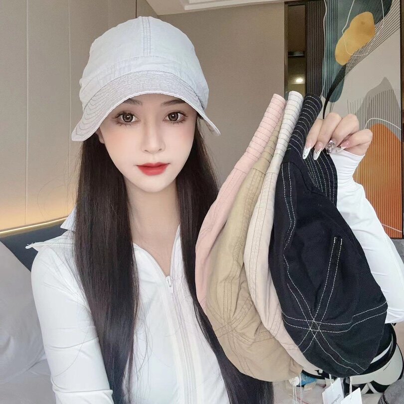 秋夏款赫本风堆堆鸭舌帽加宽帽檐显脸小轻薄透气百搭渔夫帽子女潮