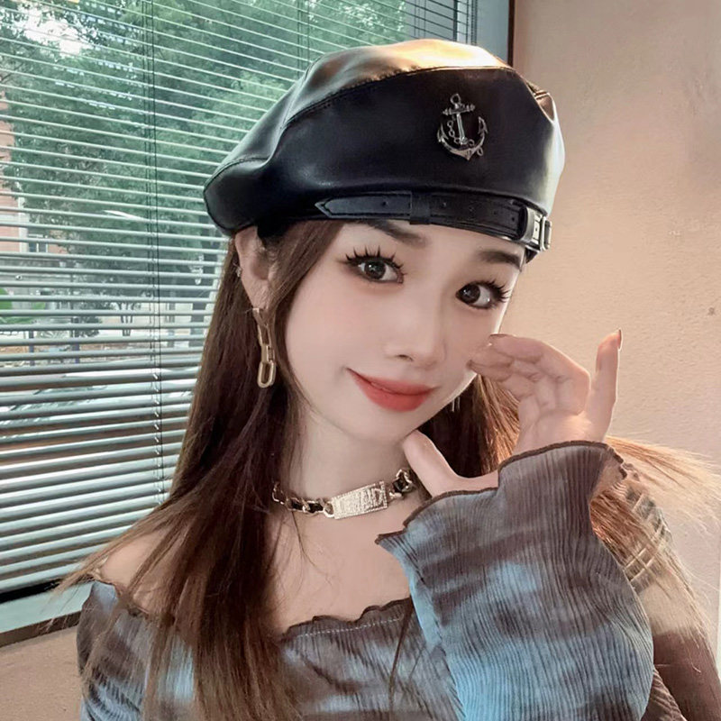 贝雷帽百搭时尚街头女秋冬金属标