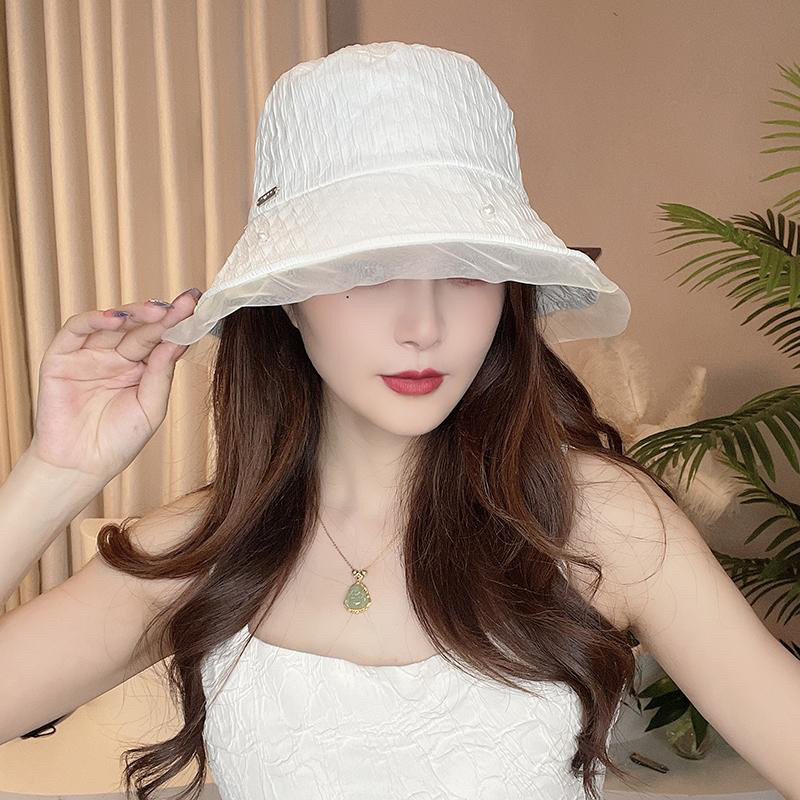新款夏季蕾丝帽子女时尚百搭防紫外线遮脸盆帽韩版透气遮阳渔夫帽