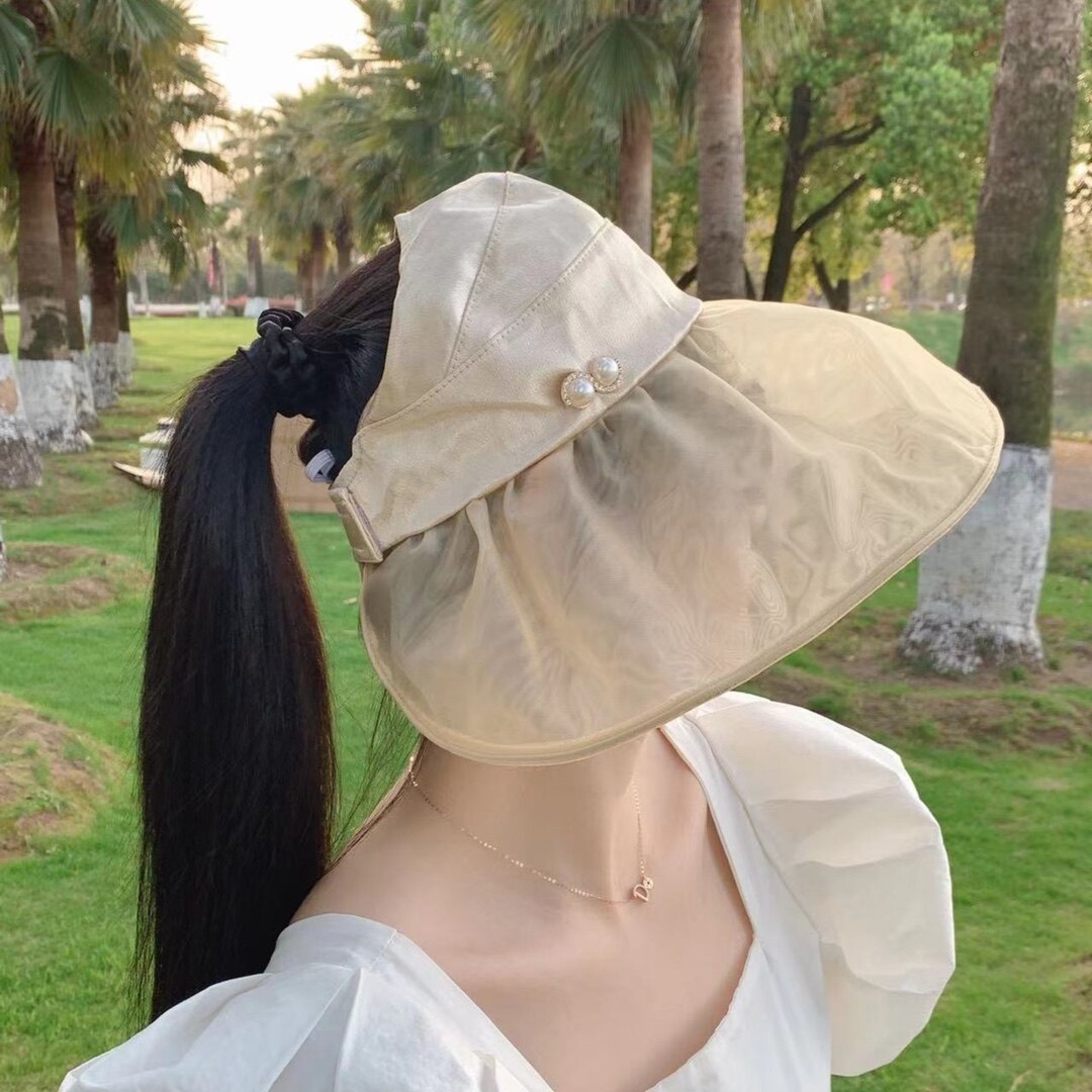 可扎马尾大帽檐遮阳帽防晒女生帽子女士休闲帽透气凉爽太阳帽百搭