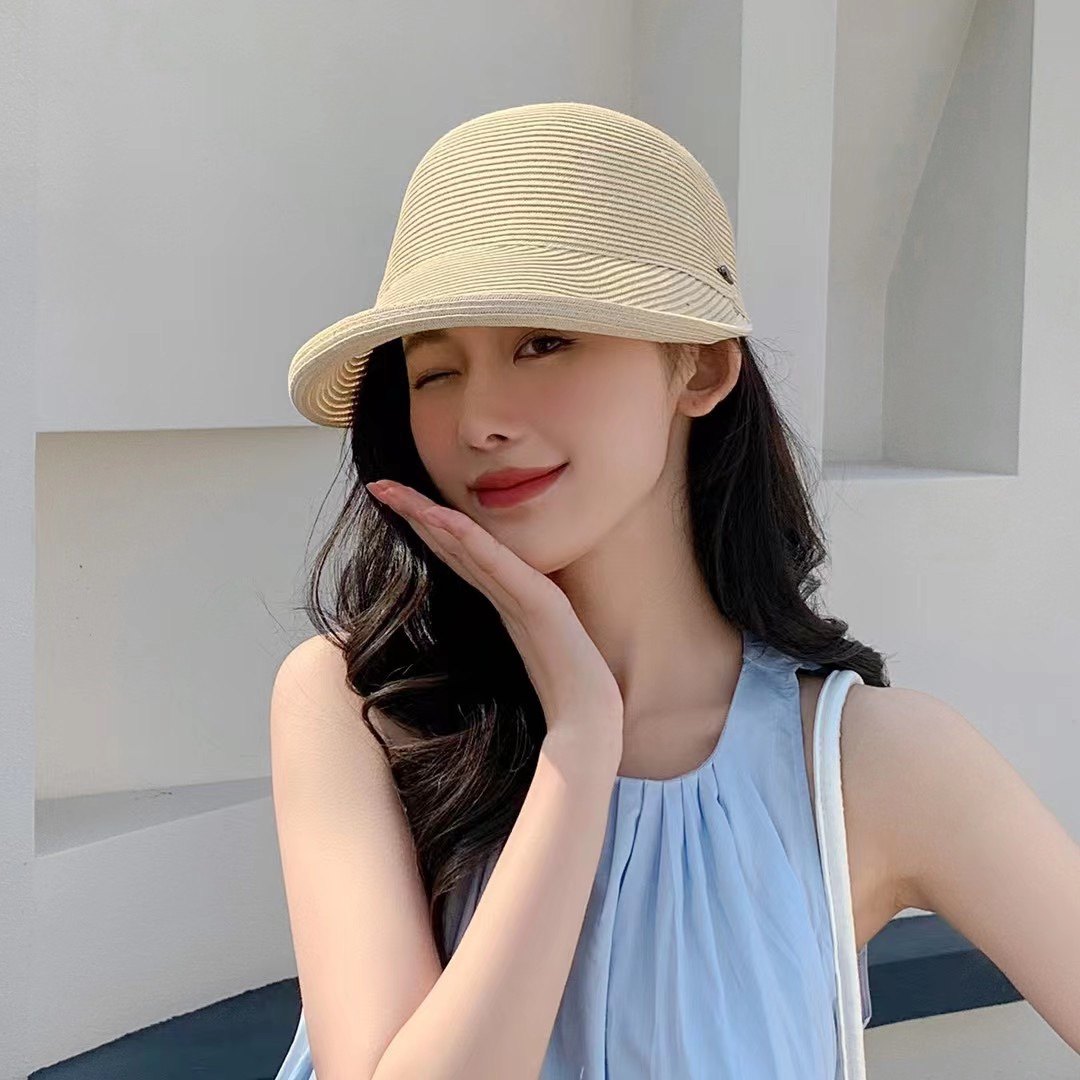 日系草编鸭舌帽棒球帽马术草帽女春夏显脸小防晒遮阳帽出游太阳帽