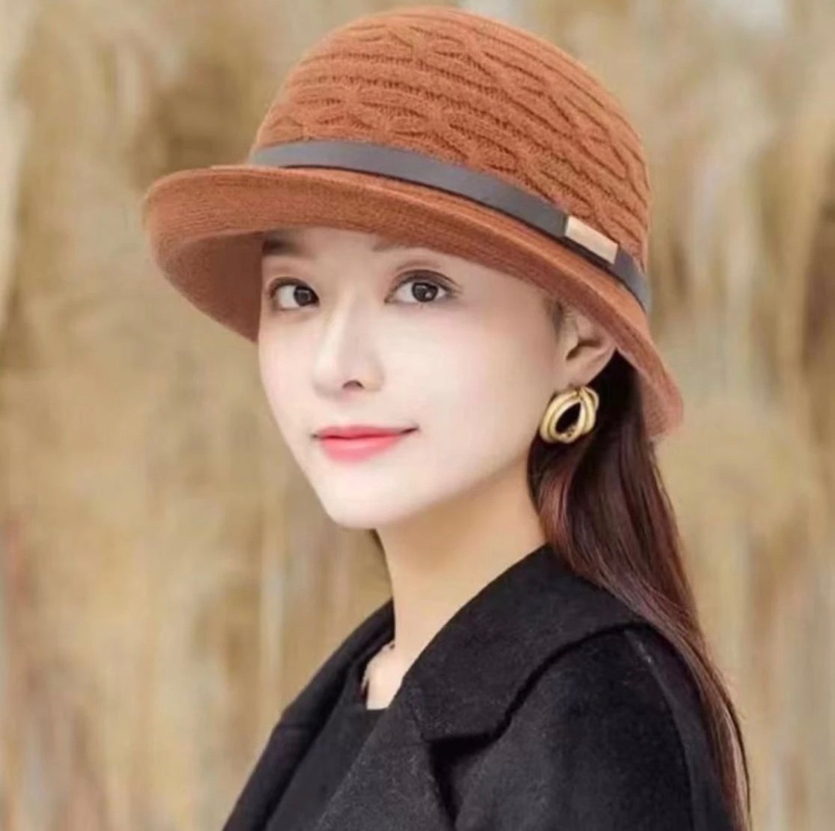 秋冬精致小礼帽韩版显脸小百搭斜纹针织渔夫帽子女逛街卷边遮阳帽