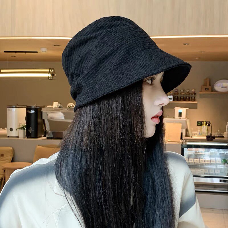 韩版渔夫帽子女秋季素颜遮脸水桶帽灯芯绒显脸小百搭日系原宿盆帽