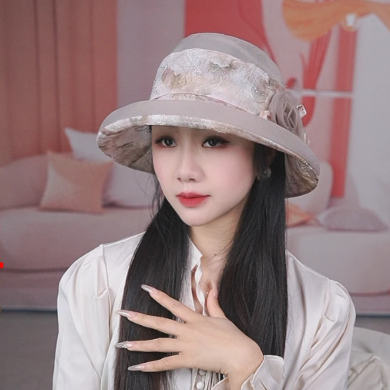 2026新款渔夫帽子女夏季薄款遮阳帽中老年人时尚卷边欧根纱防晒帽