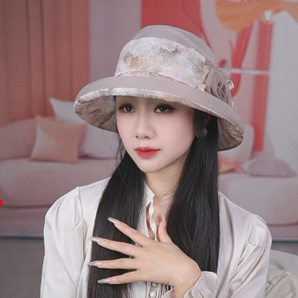 2026新款渔夫帽子女夏季薄款遮阳帽中老年人时尚卷边欧根纱防晒帽