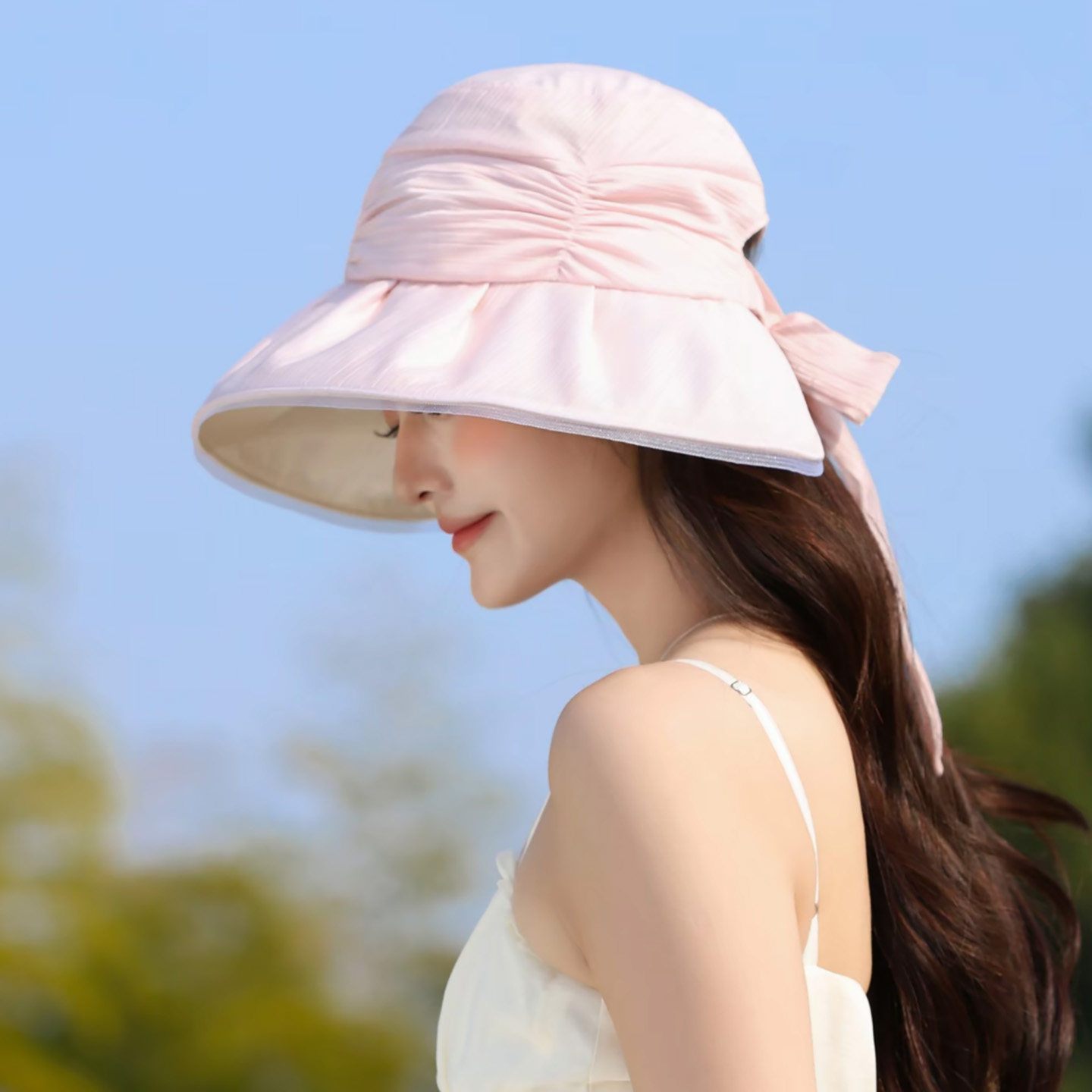 户外网纱渔夫帽女春夏简约可折叠