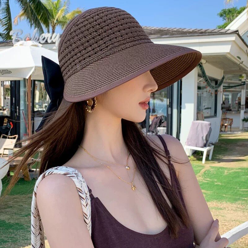 镂空草编防晒帽子女夏款透气空顶
