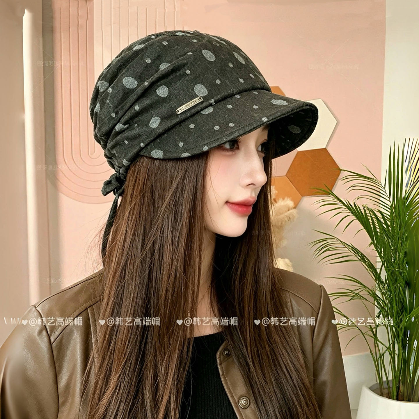 韩系复古波点鸭舌帽子女春秋新款