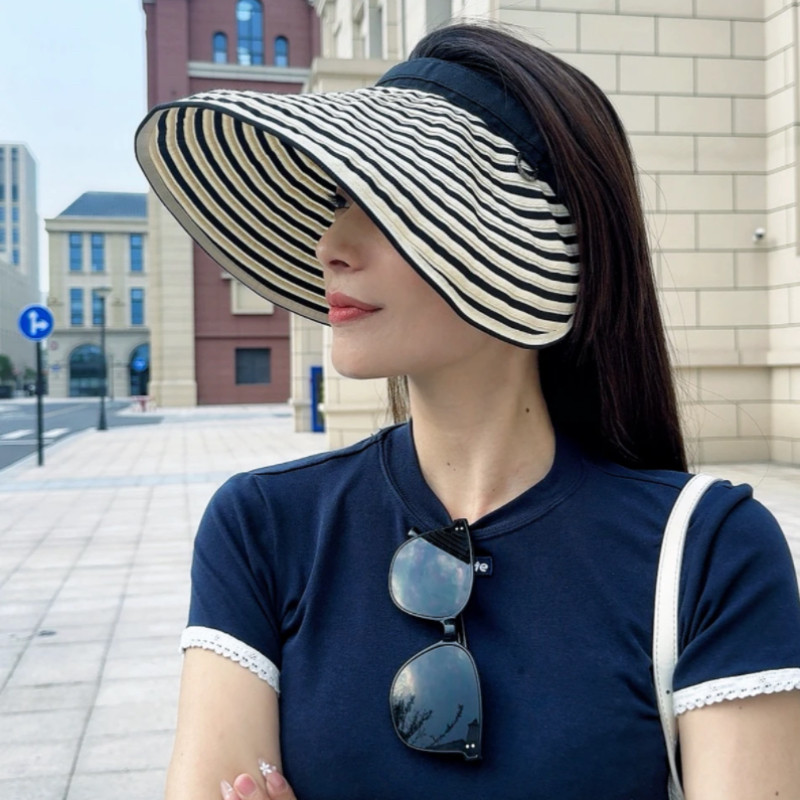 2025新款条纹运动风空顶帽子女