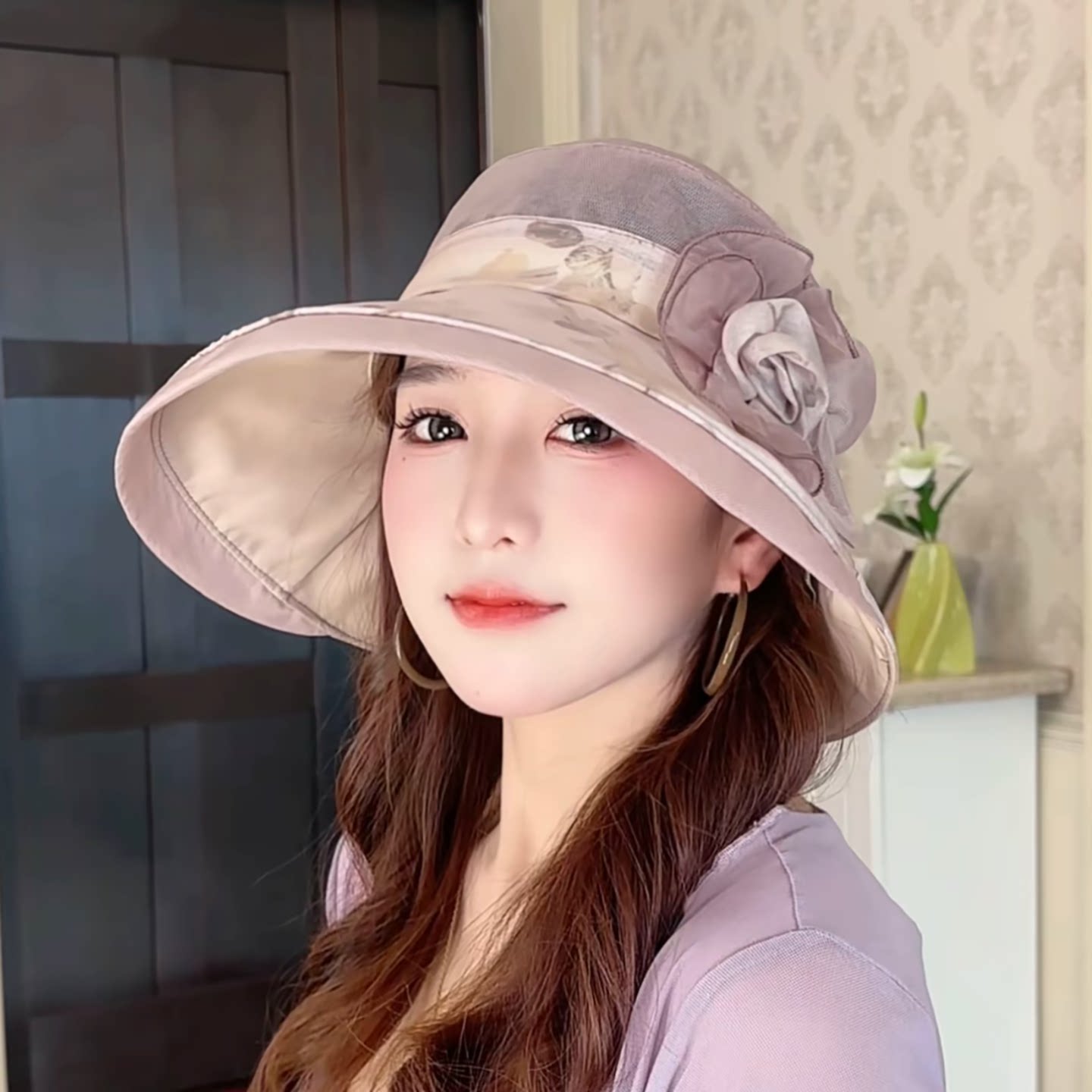 春夏季中老年透气轻薄大檐防晒帽