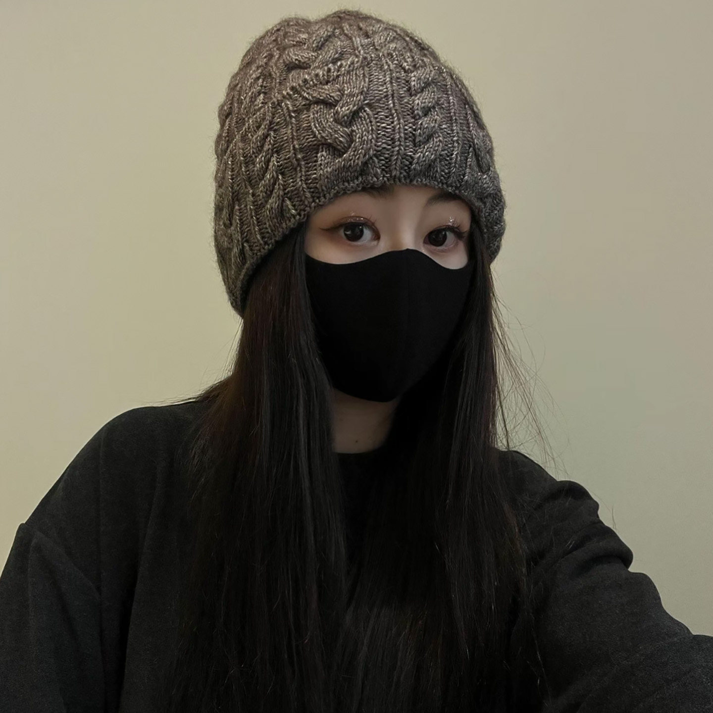 耗牛绒秋冬款混纺针织绞花毛线帽