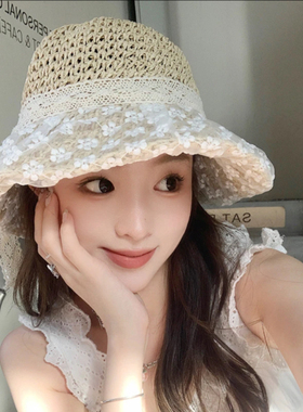草帽女新款日系小清新蕾丝草编帽