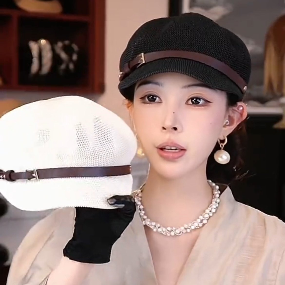 新款镂空八角帽子女夏天出游百搭防晒草帽2023日系英伦鸭舌贝雷帽