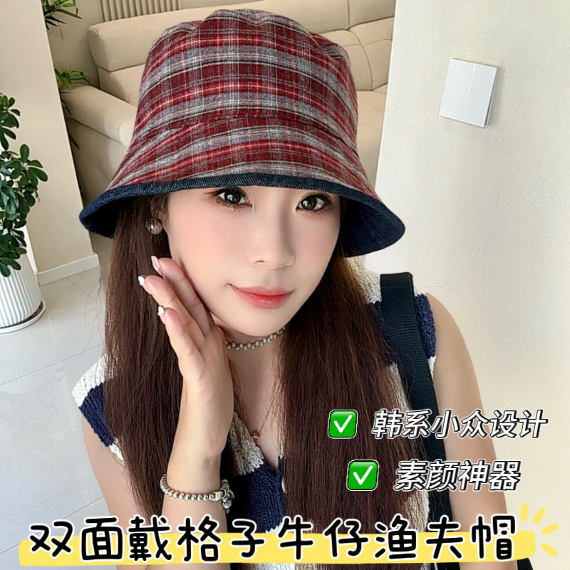 日韩复古牛仔双面戴渔夫帽女百搭