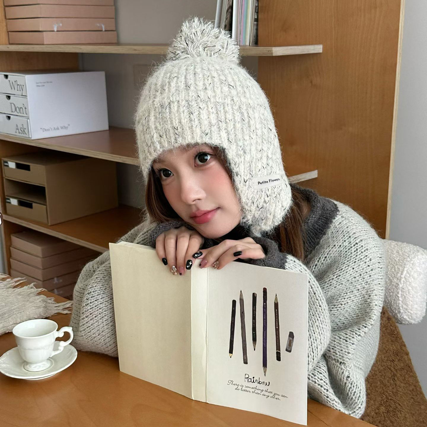 秋冬季毛球针织护耳帽子女绑带