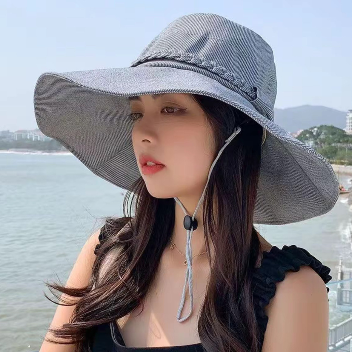 帽子女春夏防晒遮阳帽大檐防紫外线百搭时尚骑车太阳帽遮脸渔夫帽
