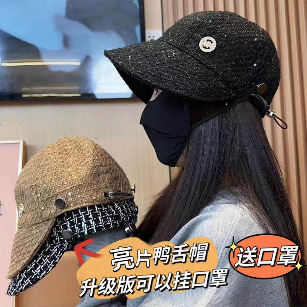 韩系宽檐格子鸭舌帽出游女秋冬季