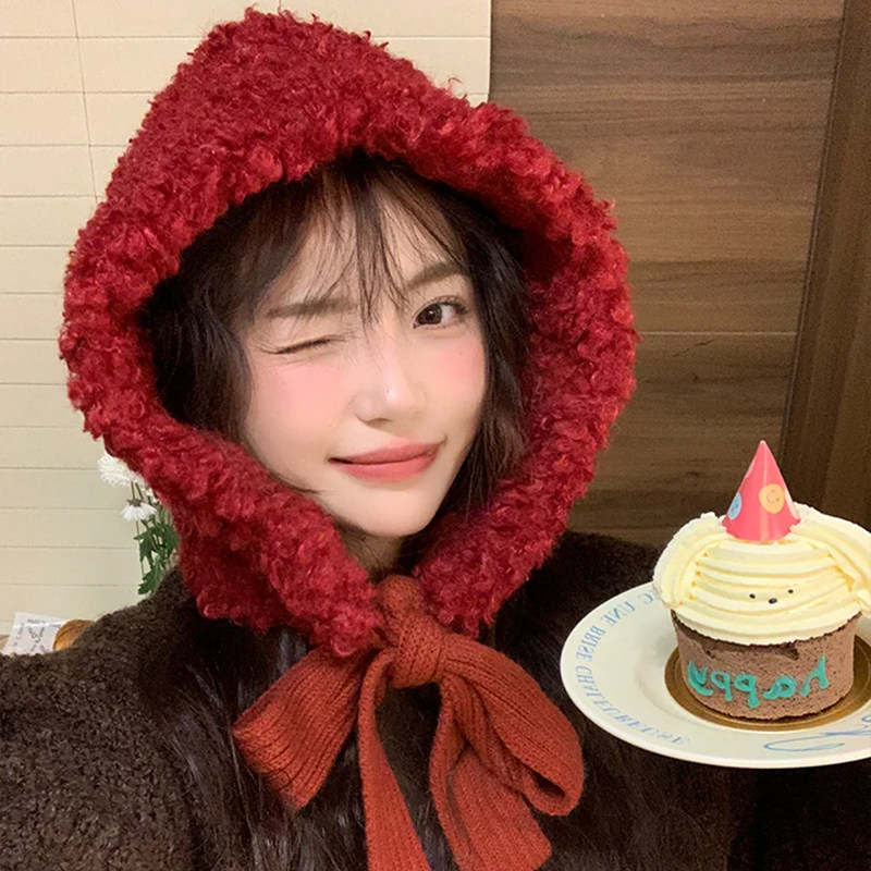 羊羔毛可爱圣诞新年款护耳帽秋冬