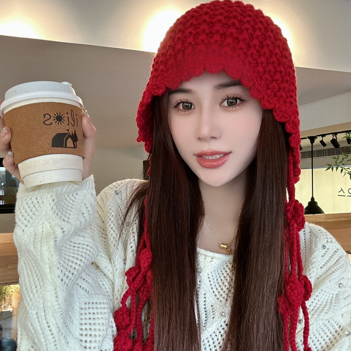 日系流苏毛线帽女秋冬天雷锋帽子韩版甜美可爱冬季护耳包头针织帽