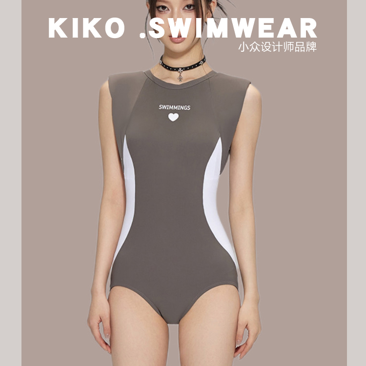 淑惠kiko泰国复古连体简约泳衣女温泉度假泳装咖色显白泳池运动