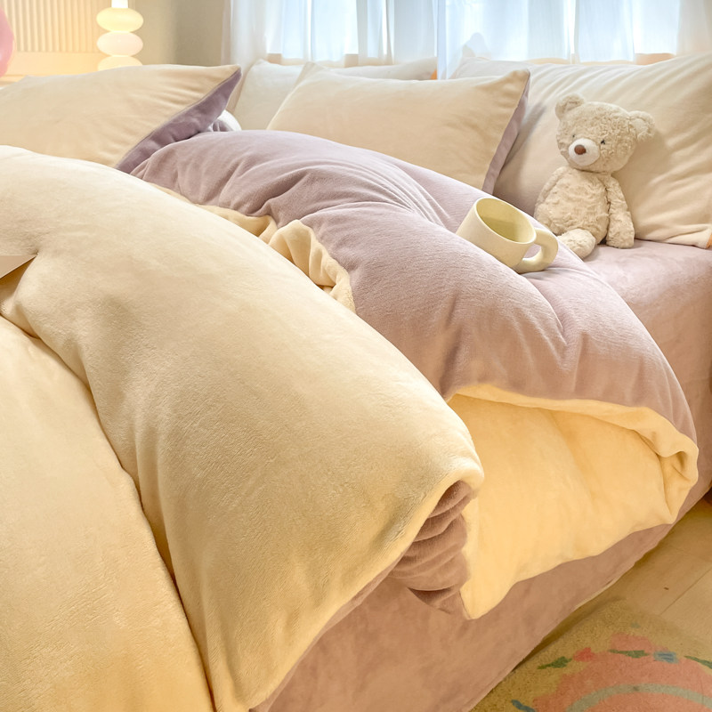 加厚牛奶绒被套单件冬季加绒珊瑚绒被罩单人150x200毛绒被单1