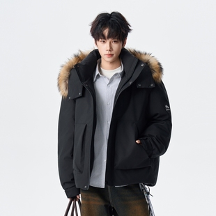 毛领保暖情侣外套 羽绒服90白鸭绒时尚 2025新款 男士