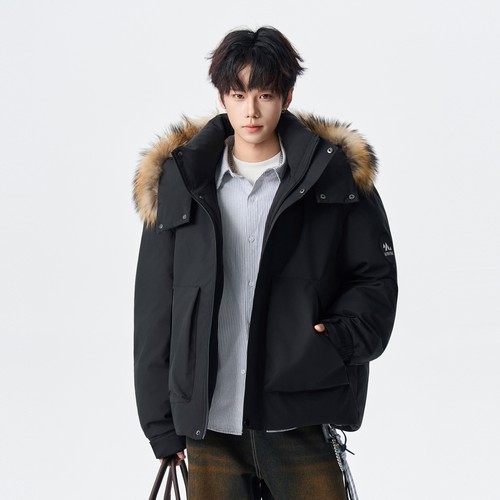 2025新款男士羽绒服90白鸭绒时尚毛领保暖情侣外套