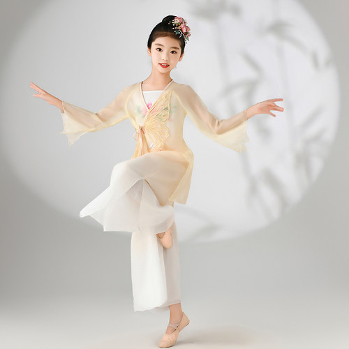 儿童古典纱衣飘逸舞蹈服女童民族练功服中国风舞身韵扇子舞演出服