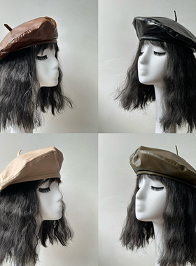 原创皮质明星同款贝雷帽女多色mona飞碟帽画家显脸小平顶帽百搭