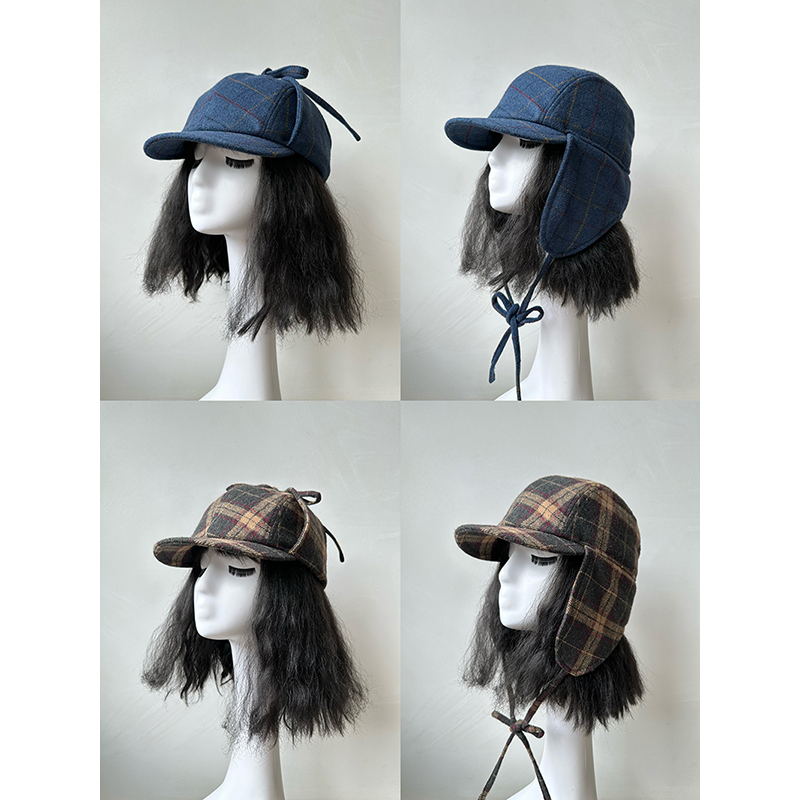 原创秋冬拼色格纹雷锋帽时尚保暖防寒加厚防风骑车棉帽男女冬穿搭