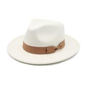 时尚 蝴蝶结礼帽桃心顶大檐米白色爵士帽龙凤呢男女均可Fedora Hat
